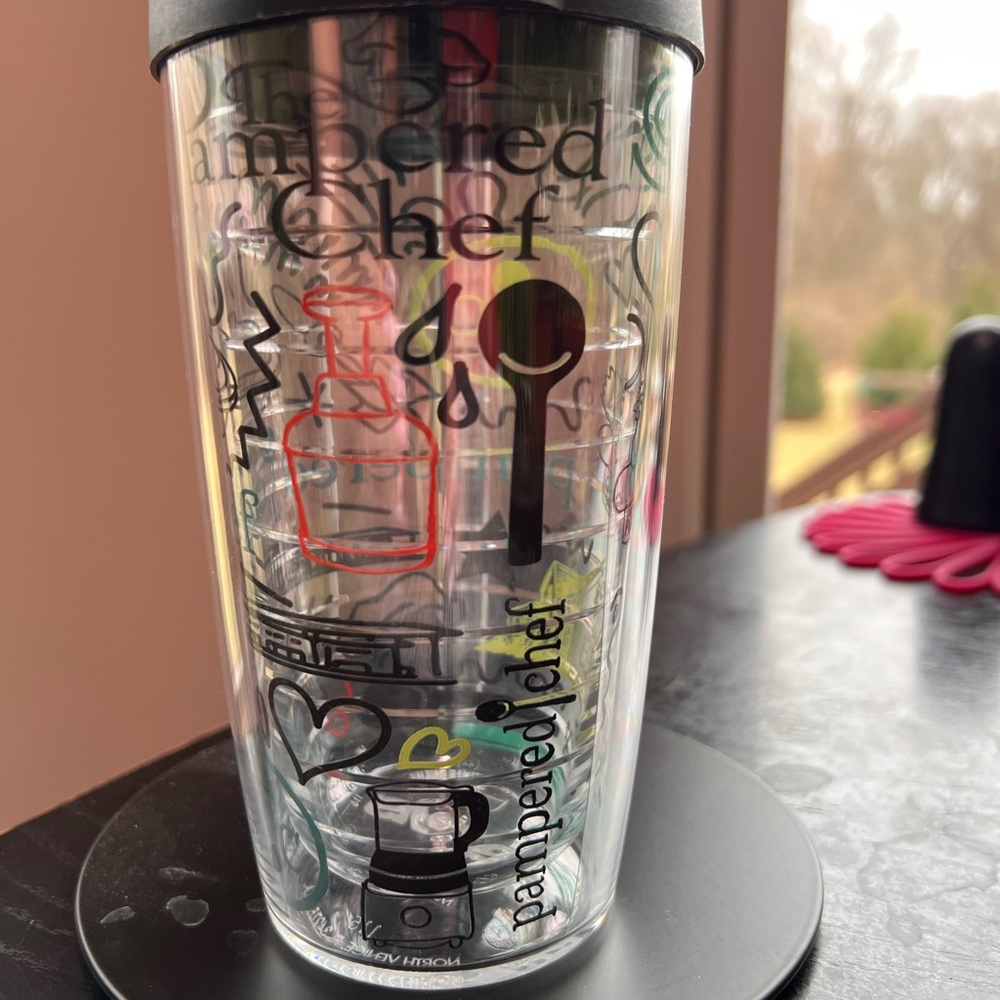 Pampered Chef Tumbler with Colorful Kitchen Icons